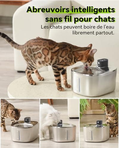 Fontaine à Eau pour Chat avec Capteur Automatique, 4 L en Acier Inoxydable, Ultra Silencieuse (Anti-Étouffement, Sans Fi