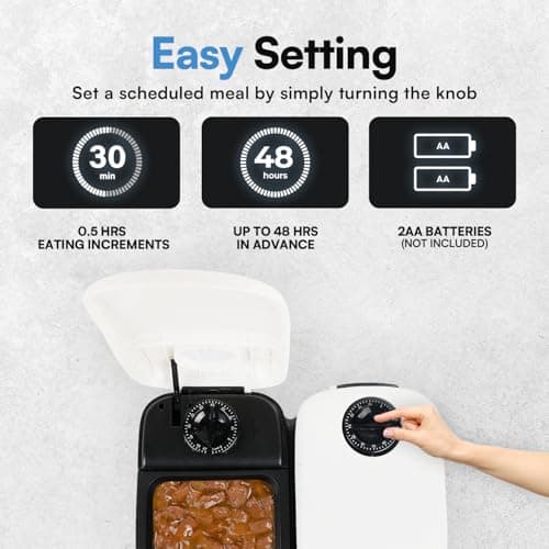 PAWISE Mangeoire Automatique pour Chats et Chiens avec Minuterie et Poche de Glace, Aliments Secs et Humides (2 Repas)