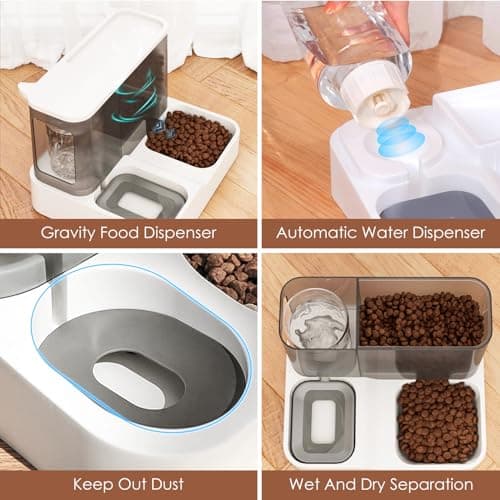 Distributeur Croquettes et Abreuvoir Automatique pour Chats et Chiens avec Fonction Timer - Gris