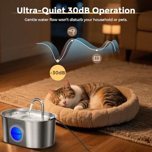 Invengo Fontaine à Eau pour Chat | Acier Inoxydable | Facile à Nettoyer | 4 Filtres Inclus | Design Anti-Éclaboussures |