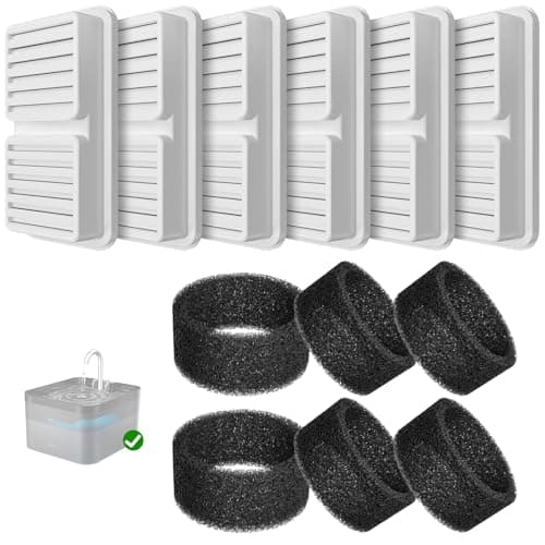 PawPoll Filtres de Fontaine à eau pour chats + 6 pièces de filtres + 6 pièces d'éponges de fontaine à eau pour chats