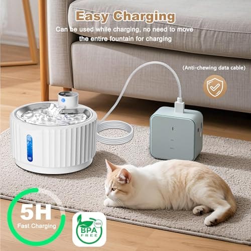 Fontaine a Eau sans Fil 2,8 L Silencieuseavec Détection de Mouvement Batterie Rechargeable 4000mAh Distributeur Eau Chat
