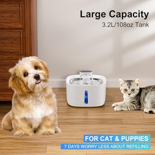 TOPPLEE Fontaine à Eau pour Chat Blanc avec Détecteur de Mouvement et Filtrage de 5 Couches, |2L 4000mAh Pompe Sans Fil
