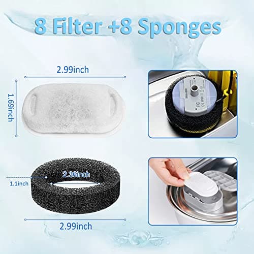 Filtre Berein pour fontaine à eau pour chat acier inoxydable, remplacement facile |2L, idéal pour chats (16 pièces)