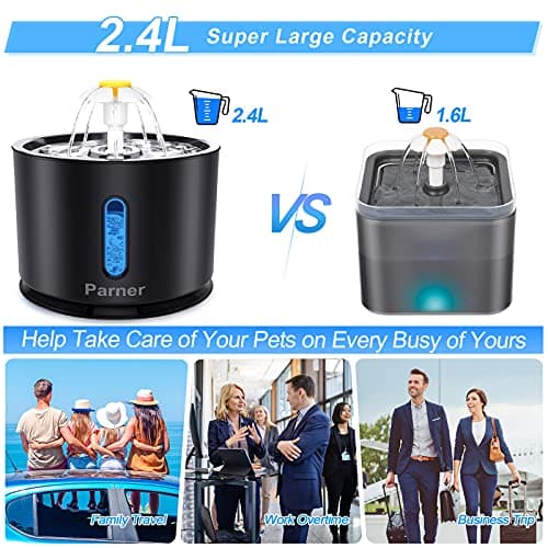 Fontaine à Eau pour Chat - 4 Filtres Hygiéniques - 2,4 l - en Acier Inoxydable - avec Lumièe LED - Noir - Fontaine Élect