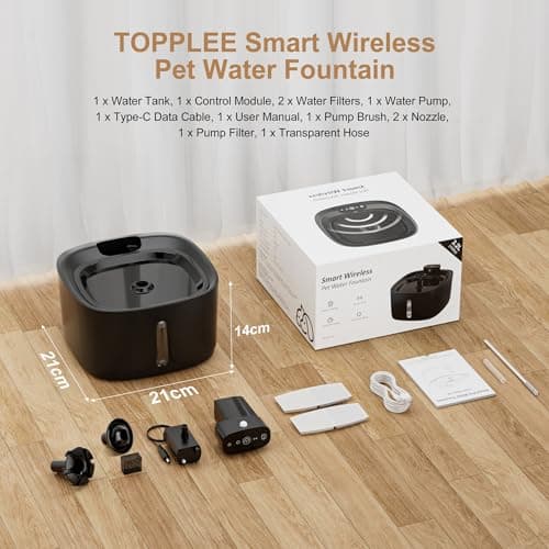 TOPPLEE Fontaine à Eau Chat Grande Capacité Détecteur de Mouvement Rechargeable Filtrage Multi-Niveaux