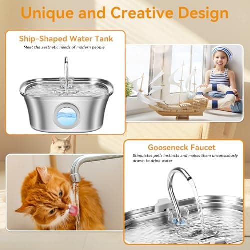 Fontaine à eau pour chat YGVQN 304 Inoxydable, Super Silencieuse, Facile à Nettoyer