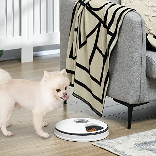 PawHut Distributeur de Nourriture Intelligente pour Chien et Chat | Automatique avec 6 Compartiments et Minuterie | Blan