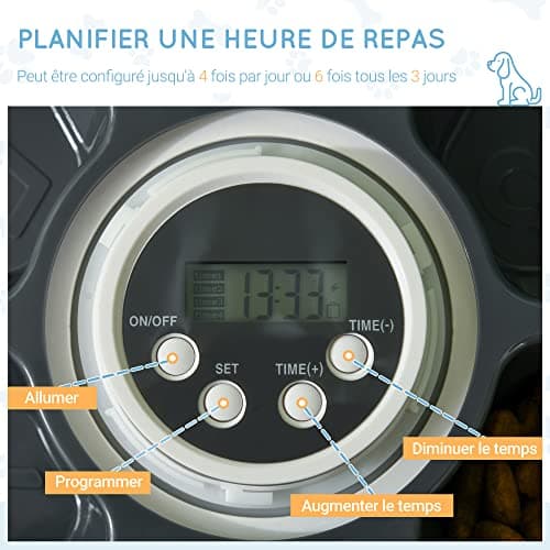 PawHut Distributeur de Nourriture Intelligente pour Chien et Chat | Automatique avec 6 Compartiments et Minuterie | Blan