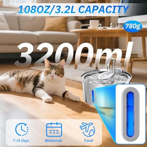 Fontaine à Eau pour Chat Acier Inoxydable Automatique Silencieuse |2L