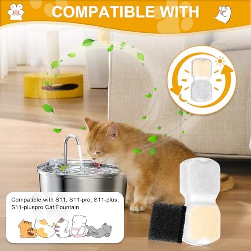 Teokantz Fontaine Filtrante pour Chat 12 Filtres + 12 Éponges Pompe, Modèle S11/S11-Pro/S11-Plus/S11-PlusPro (2,2L & 3,2