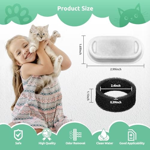 Filtre Fontaine Eau Chat, 12 Pièces Filtres De Remplacement en Acier Inoxydable avec Charbon Actif et Mousse, Pour Fonta