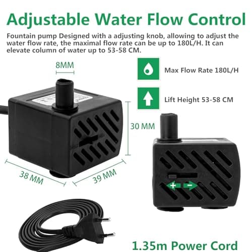 Mini pompe submersible silencieuse 180 L/H pour aquariums - pompe à eau 3W compacte - pompe de fontaine extrêmement disc