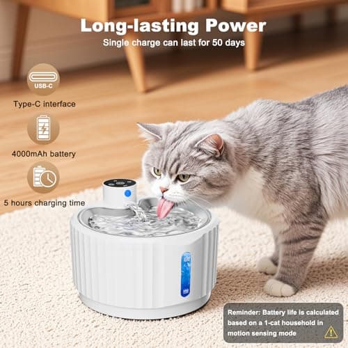 Fontaine a Eau sans Fil 2,8 L Silencieuseavec Détection de Mouvement Batterie Rechargeable 4000mAh Distributeur Eau Chat