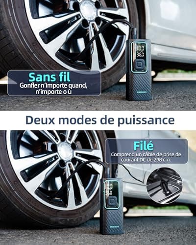 Gonfleur Pneus Voiture & Gonfleur Pneu Sans Fil 10,3Bar Batterie 6000mAh