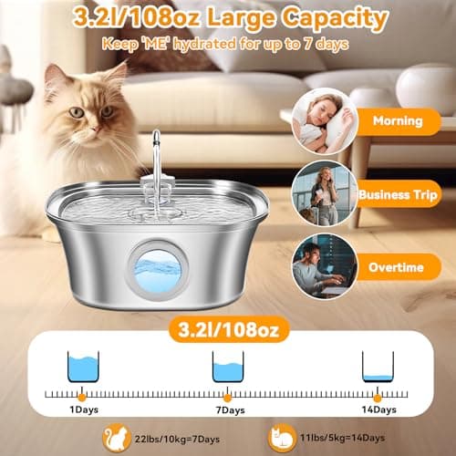 Fontaine à eau pour chat YGVQN 304 Inoxydable, Super Silencieuse, Facile à Nettoyer