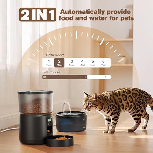 Distributeur Croquettes Chat Automatique Fontaine Eau 2,4L 3L Mangeoire Programmable Noir