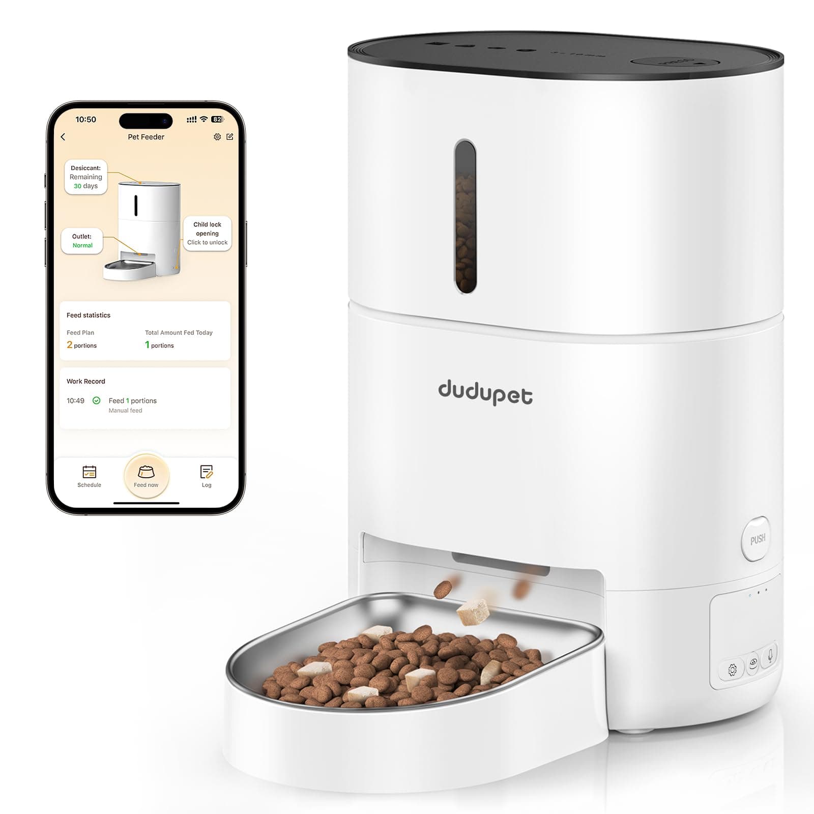 DUDUPET Distributeur de Croquettes pour Chats Automatique - 4L Télécommande WiFi - Bon Appétit Convient aux Chats et aux