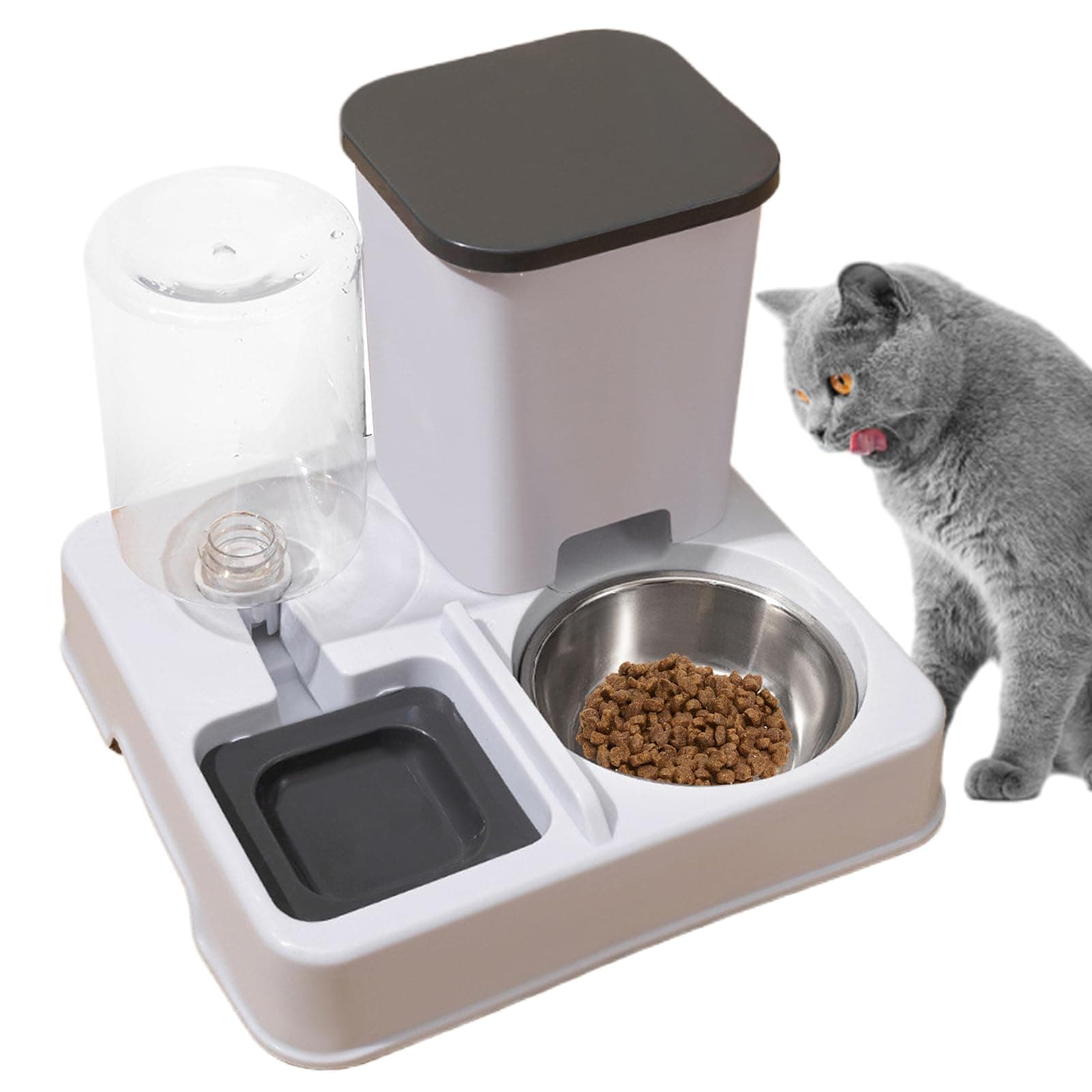 Mangeoire Automatique 2 en 1 Distributeur d'eau et de Nourriture pour Chat - 750 g - Alimentation Automatique 2 en 1 pou