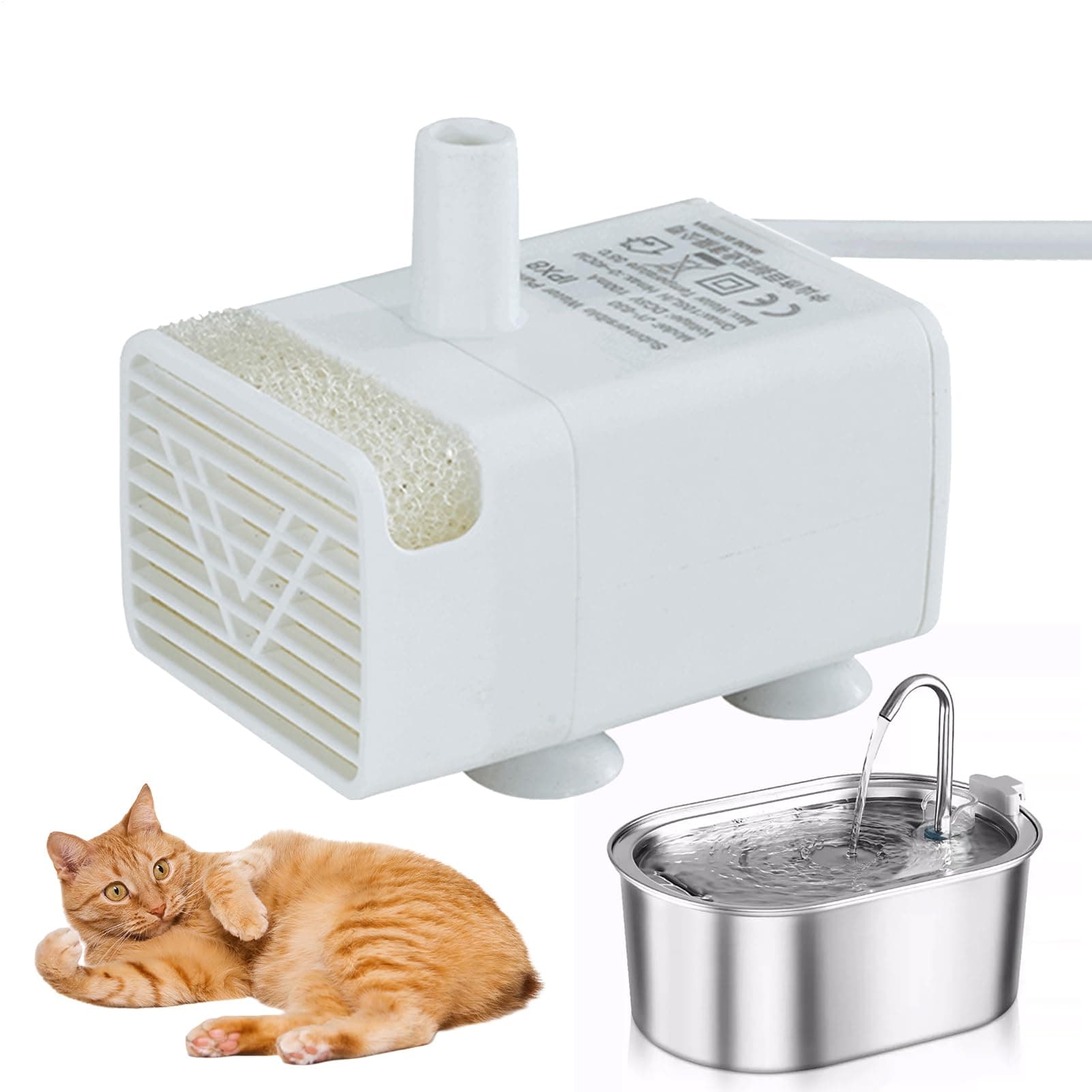 Pompe Submersible Pour Chiens et Chats, Remplacement Pompe Fontaine Eau Animaux, Pompe À Eau Motorisée Anti-Tapis, 12V 2