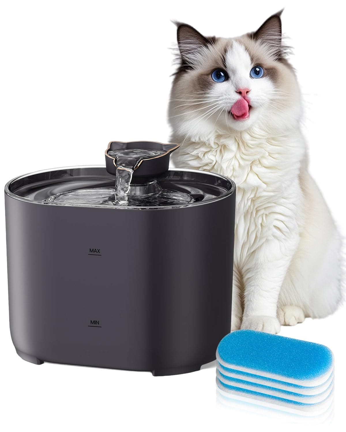 Fontaine à eau automate pour chat et chien - 2,2L, 4 filtres au charbon actif, 2 modes de jet, arrêt automatique, USB, é