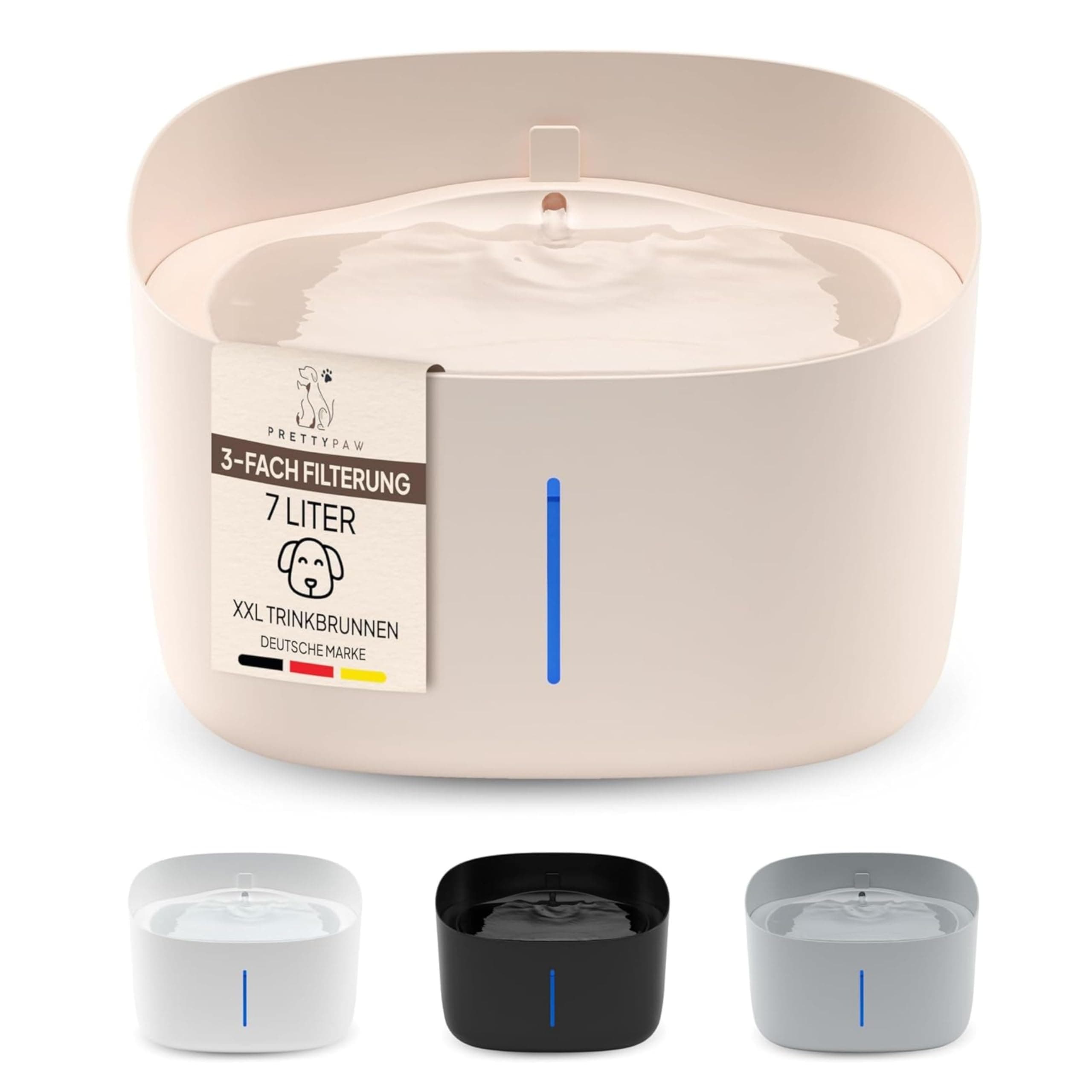 Pretty Paw Fontaine à Eau pour Chien 7L Ultra-silencieuse sans BPA Éclairage LED Filtre IntégréFacile à Nettoyer