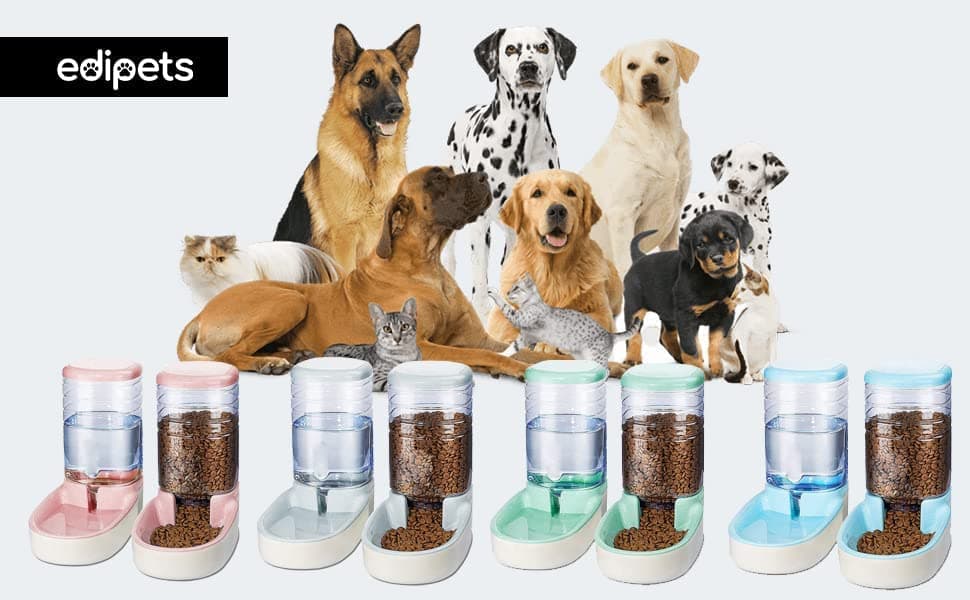 Edipets, Distributeur de Croquettes pour Chats et Chiens Automatique 2 Unités |8 L Gamelle à Alimentation et à Eau Bleu