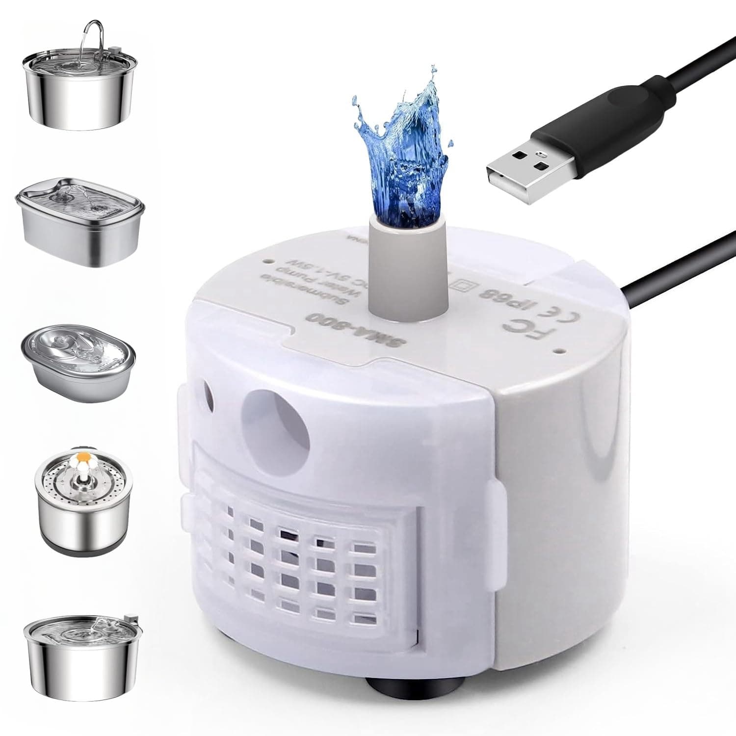 Pompe de fontaine à eau chat chien ultra silencieuse, moteur fontaine à eau chat LED, petit remplacement d'eau pour anim