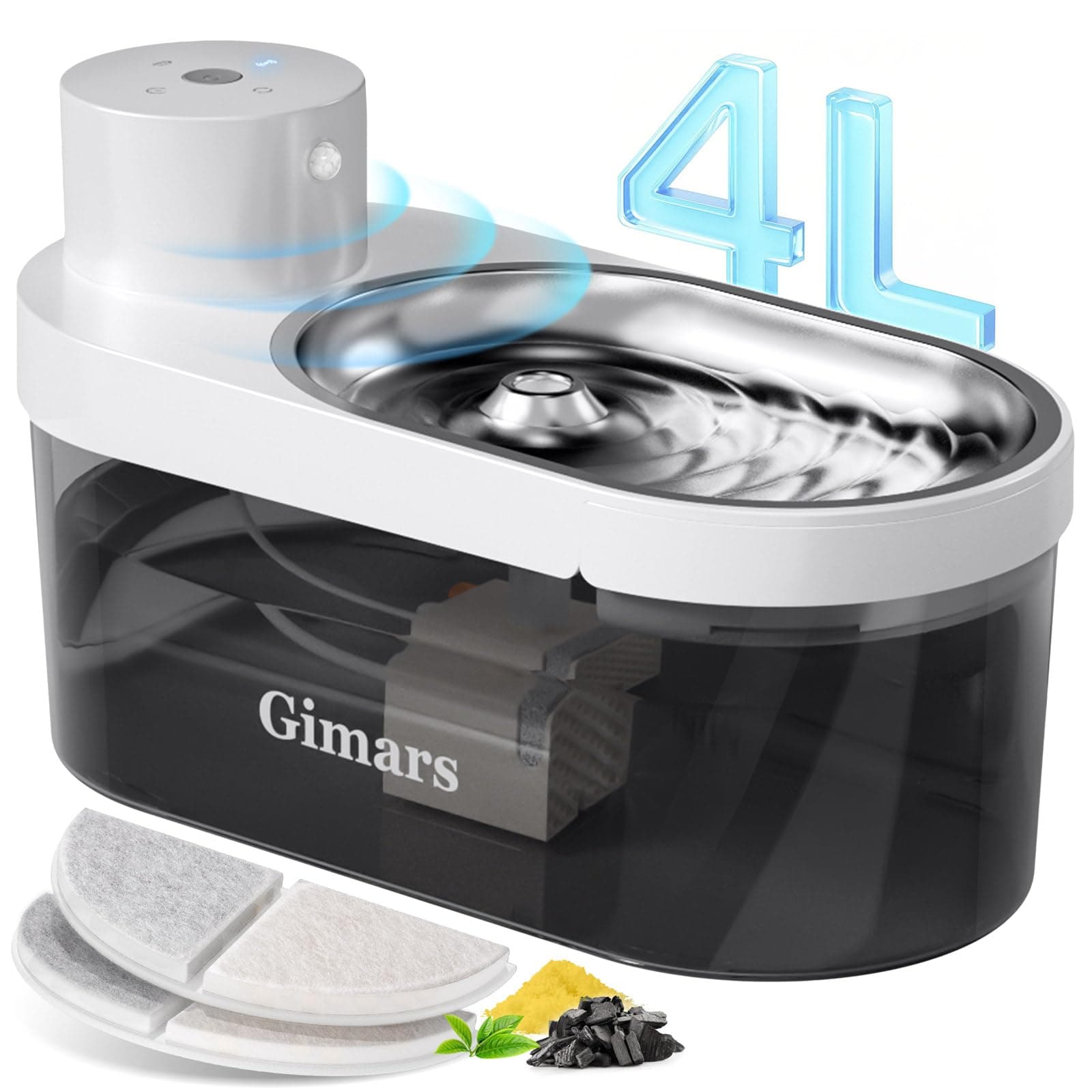 Gimars 4L Fontaine Chat sans Fil Batterie Rechargeable 5000mAh pour Chats et Chiens avec Détecteur de Mouvement et 2 Fil