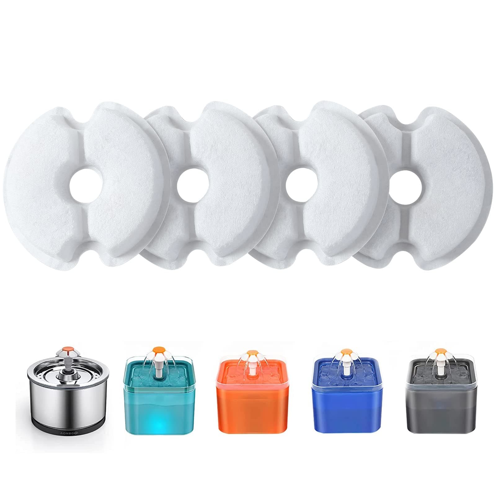 Filtre de fontaine à eau Yiupea 4 pièces, Charbon actif & résine pour Fontaines de chat 2L & |5L, triple filtration