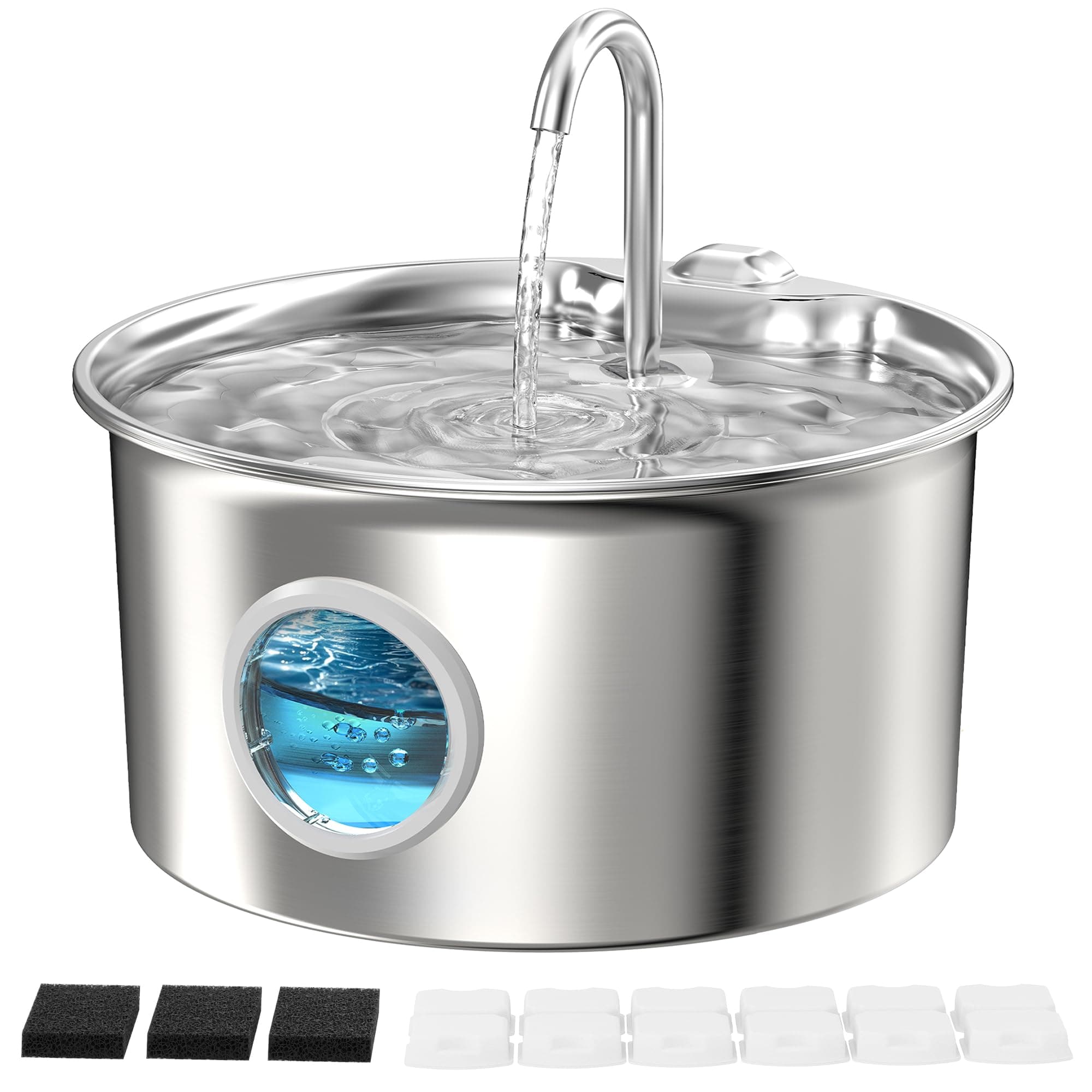Fontaine Eau Chat INOX Automatique Silencieuse Électrique 2,6LRobinet Filtre Multicouche Éponges Petit Chien