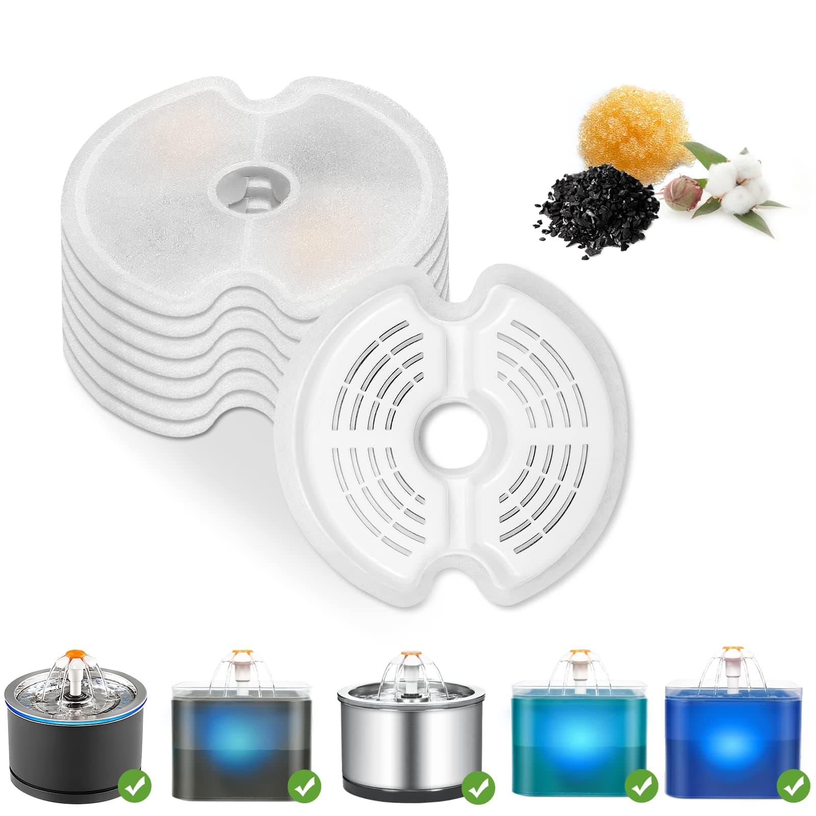 Filtres OrdasPet pour fontaine charbon actif et résine échangeuse d'ions, remplacement 2 L/2,5 L pour fontaines d'animau
