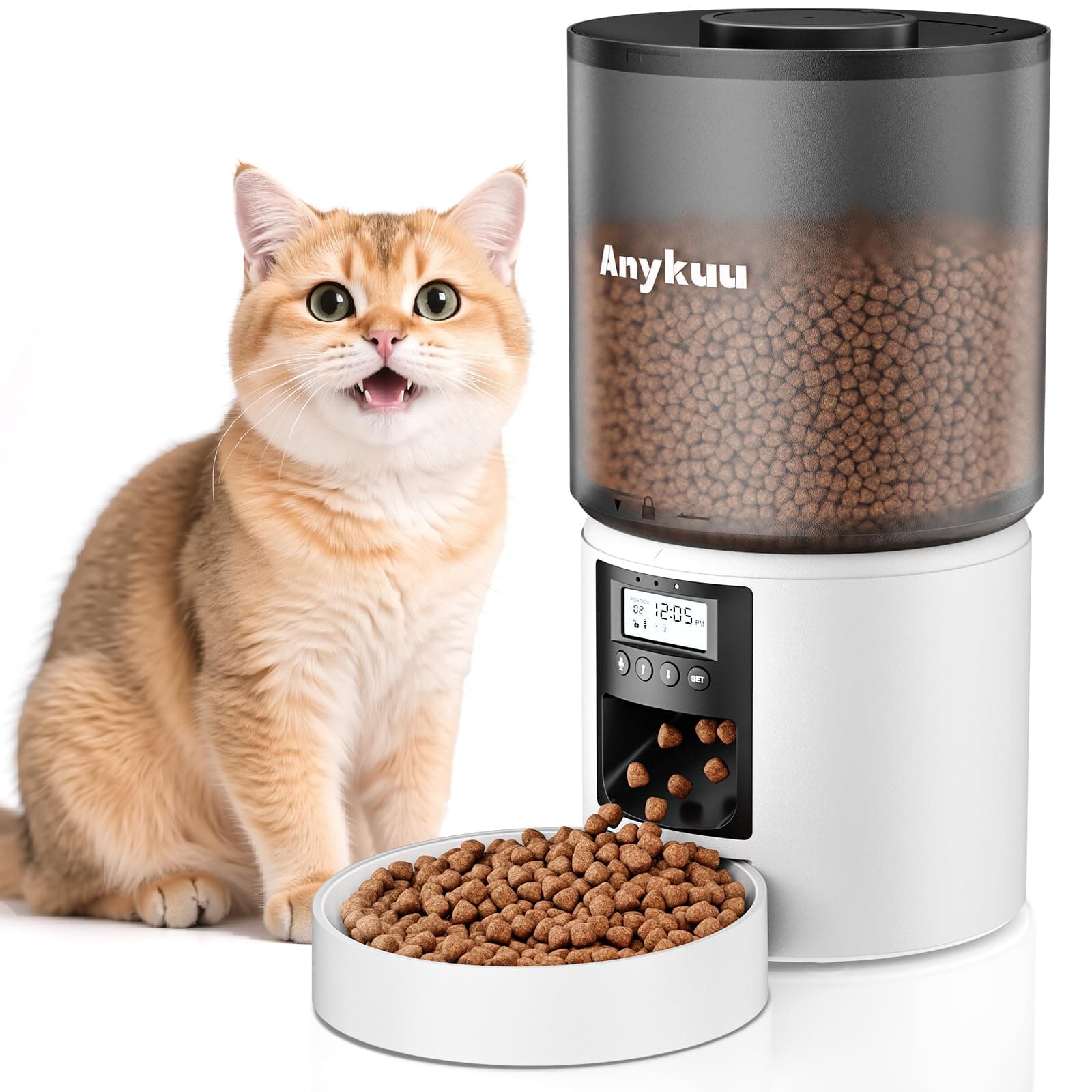 Distributeur Croquettes Chat Automatique 4L | Fonction Vocale | Minuterie Programmable