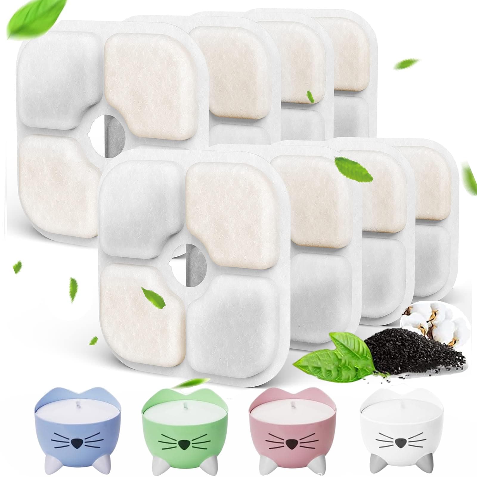 Filtre Fontaine Eau Chat 8 Pièces, Système de Triple Filtration Résine et Charbon Actif, 2,5L-3L, Modèle 43717/473722