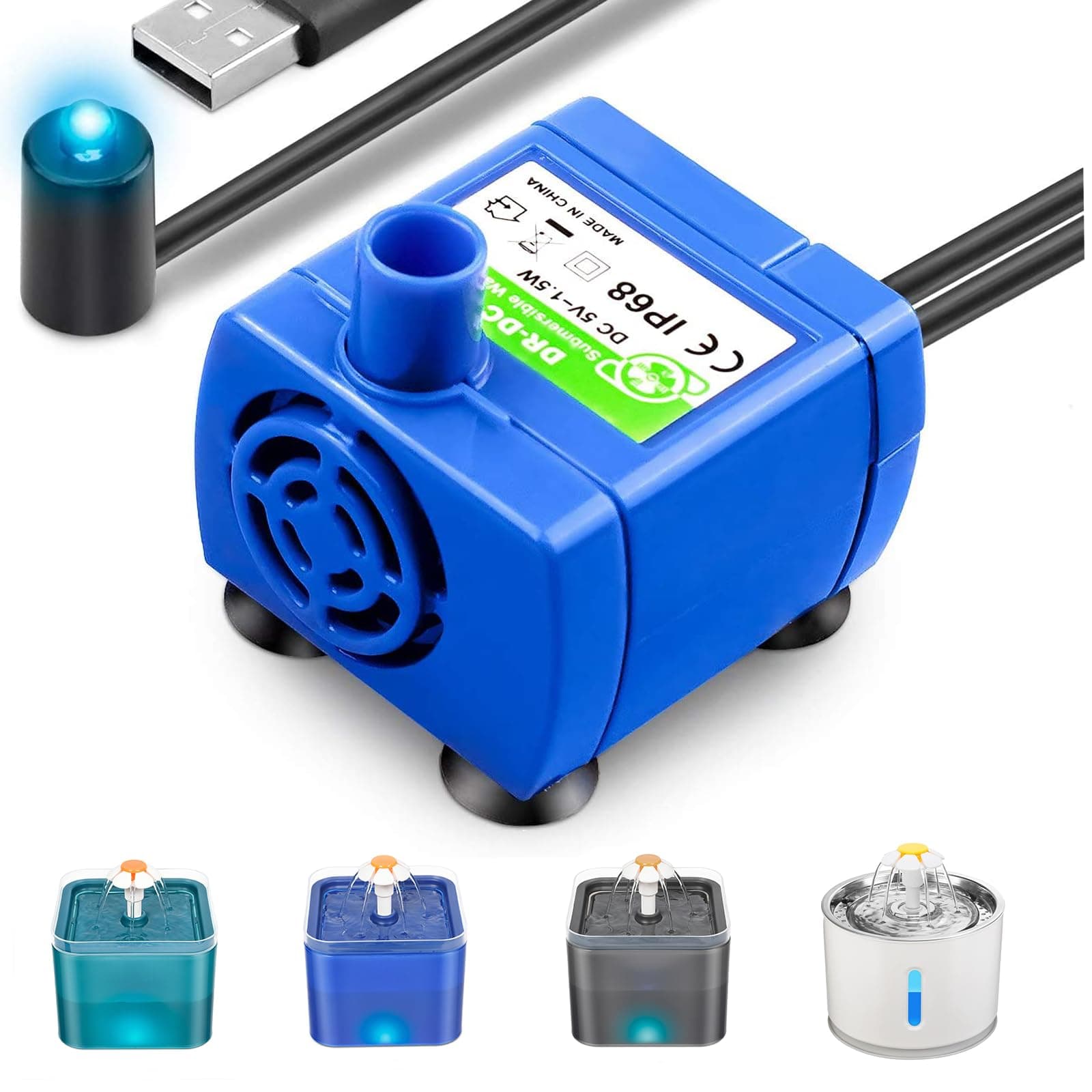Berein Pompe de rechange pour chat | Pompe silencieuse en acier inoxydable avec LED et USB | Idéal pour chat | Fontaine