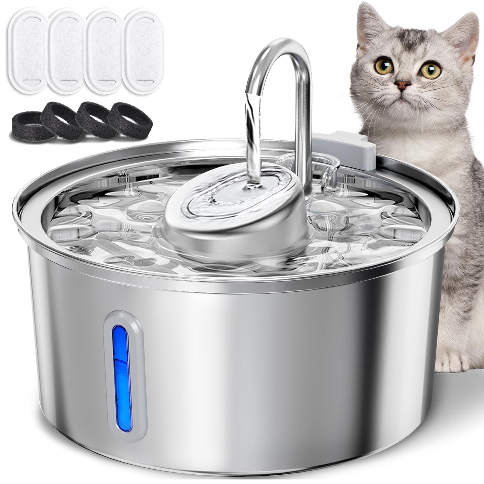 Fontaine à Eau pour Chat Acier Inoxydable Automatique Silencieuse |2L