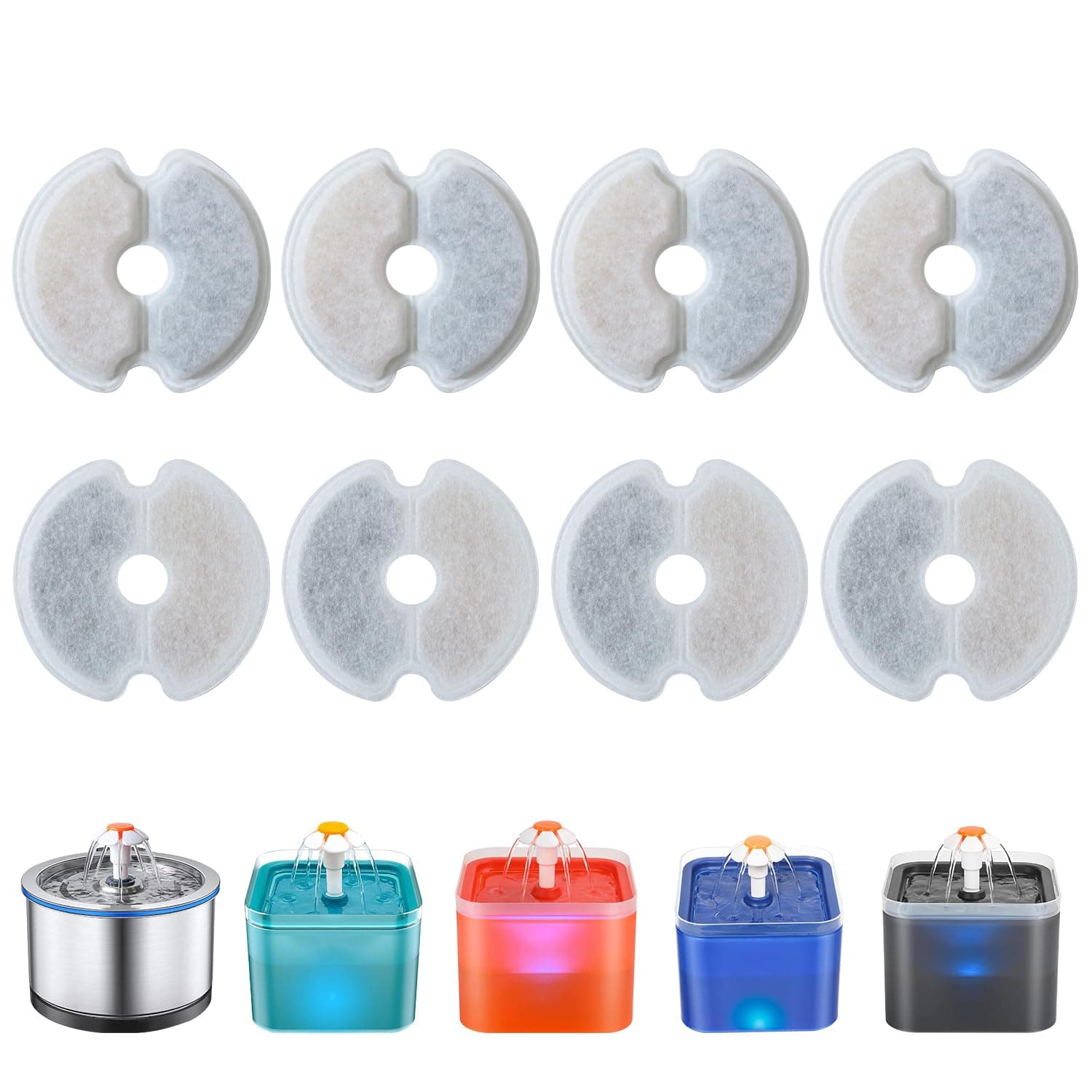 Filtres Zemiu Fontaine Eau 8 Pièces Charbon Actif, Résine Filtration Triple pour Fontaine Chat 2L |5L