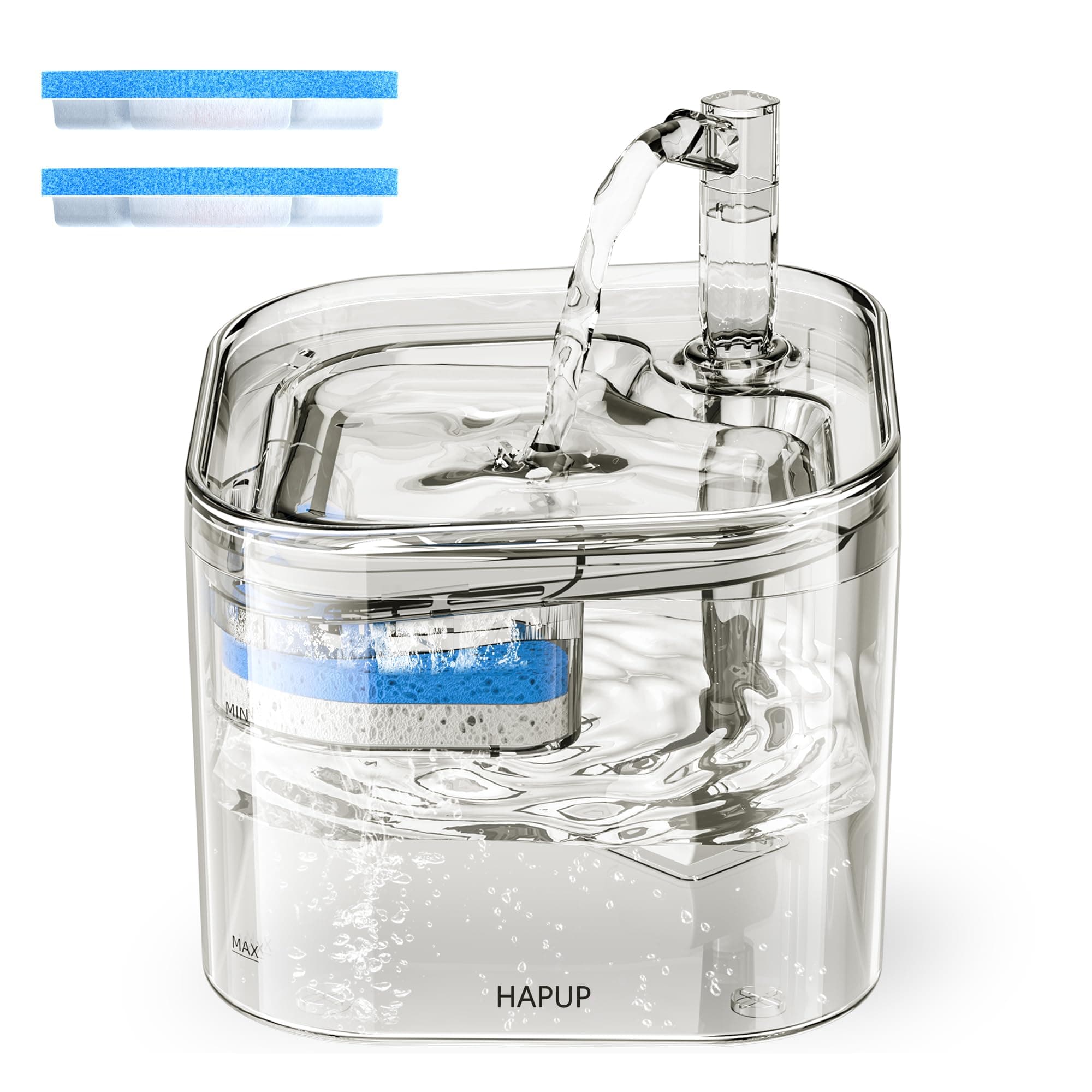 Fontaine à eau HAPUP 2,2L pour chat automatisée avec filtre charbon actif et pompe silencieuse pour chat