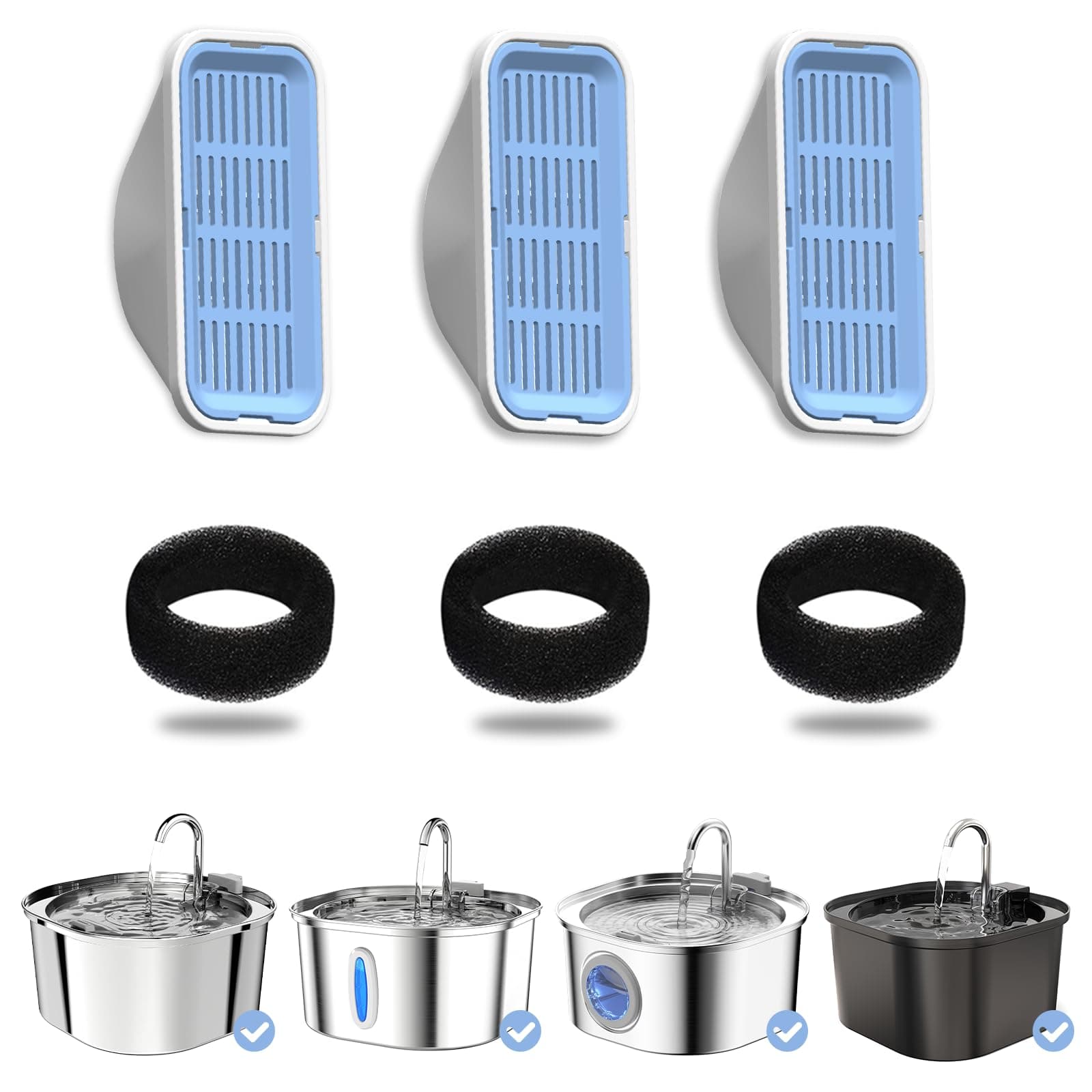 Filtres PEKTACO pour fontaine à eau-chat Remplacement et éponges de pré-filtrage 3,2 L/108 oz pour animaux de compagnie
