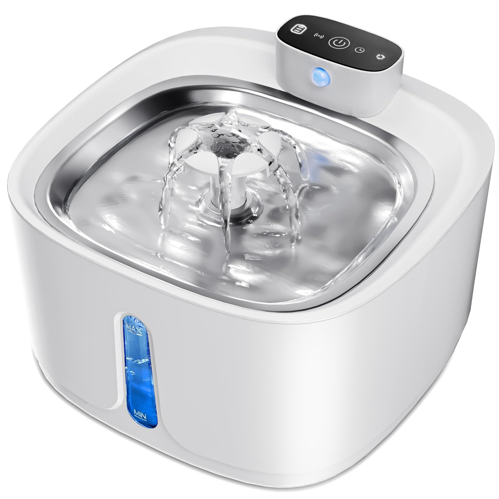 TOPPLEE Fontaine à Eau pour Chat Blanc avec Détecteur de Mouvement et Filtrage de 5 Couches, |2L 4000mAh Pompe Sans Fil