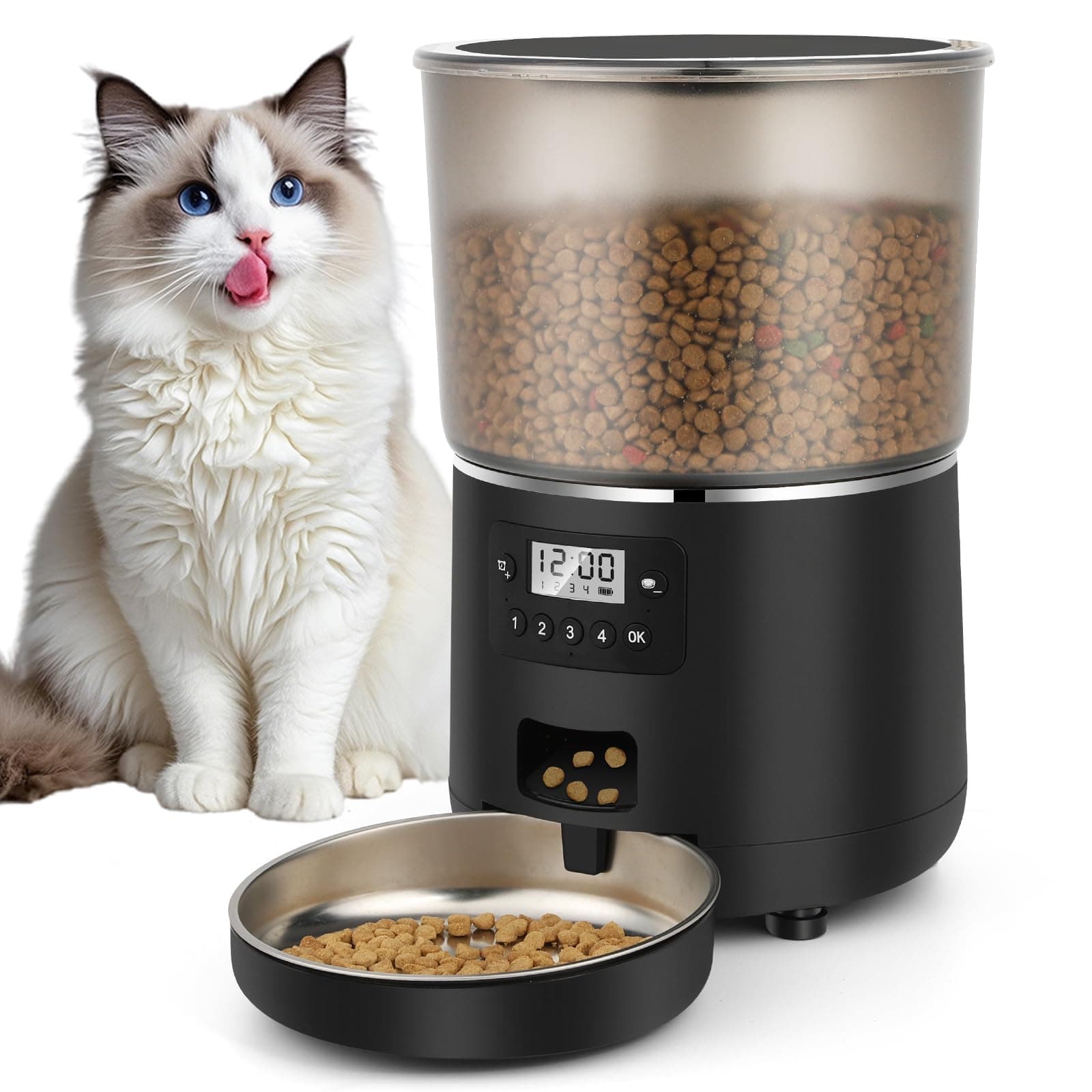 Distributeur Croquettes Chat Automatique Apritsce 4L Gamelle Chat Automatique Minuterie Programmable 1-4 Repas Jour Dist