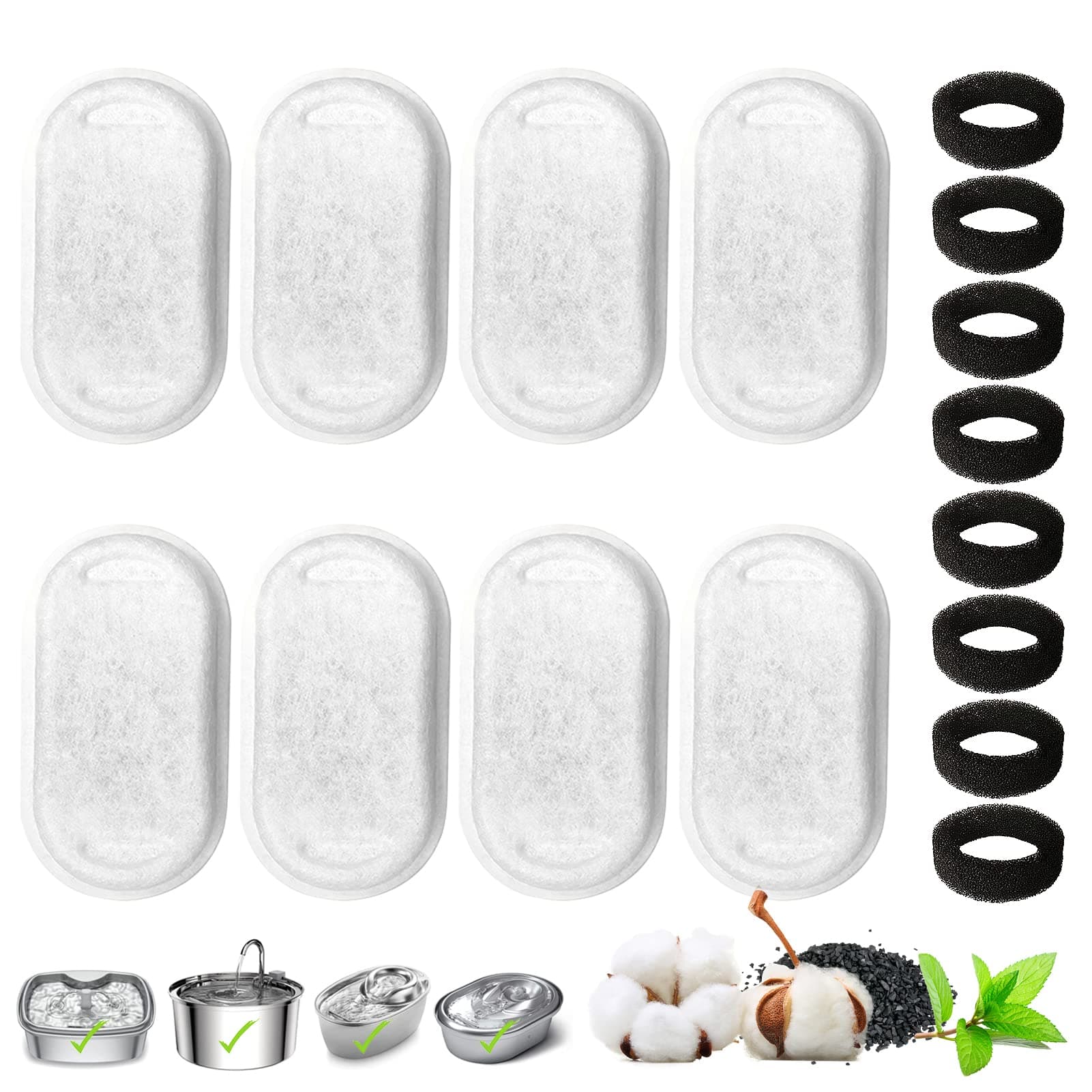 8 Filtres de Rechange Acier Inoxydable pour Fontaine à Eau de 108 oz/3,2 L - Lot de 8 - Filtre à Charbon et en Mousse -
