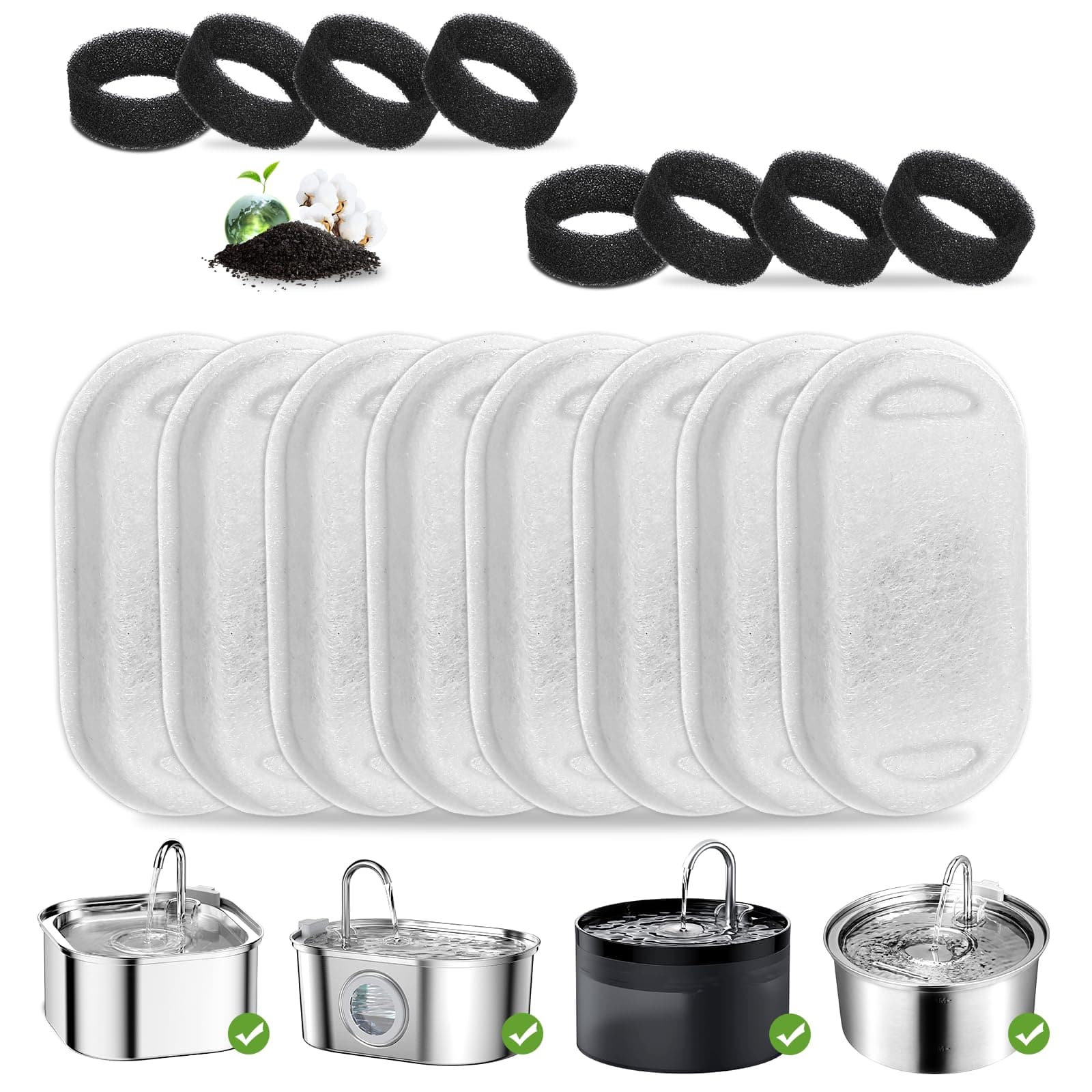 Filtres Vindox pour Fontaine à Eau Chat + Résine + Charbon Actif pour Acier Inoxydable |2L Chat Filtres Carbon Activé 8