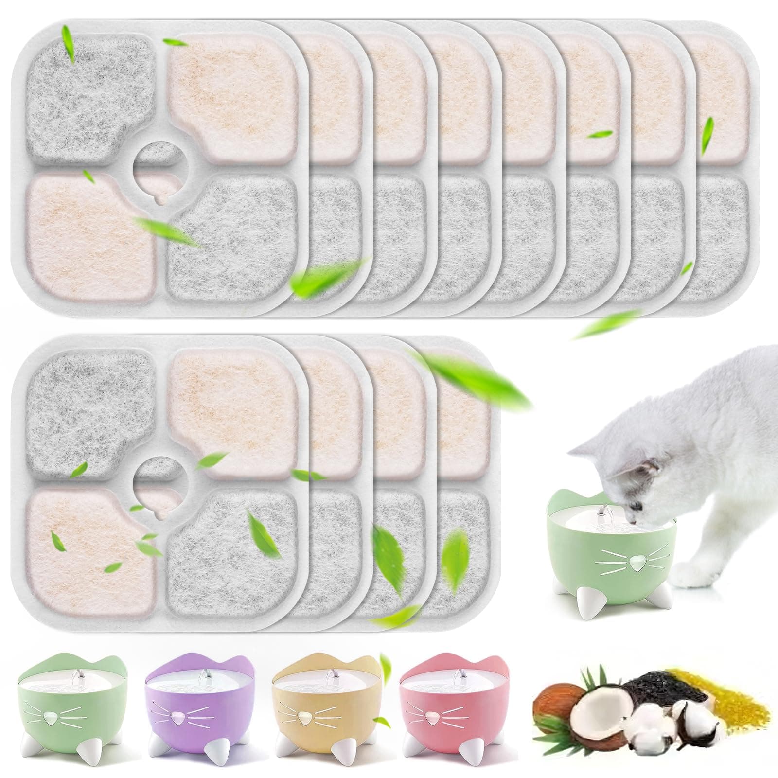 Filtre à Eau pour Chat - Triple Filtration, RéSine et Carbone Activé, |5 L – 12 Pièces