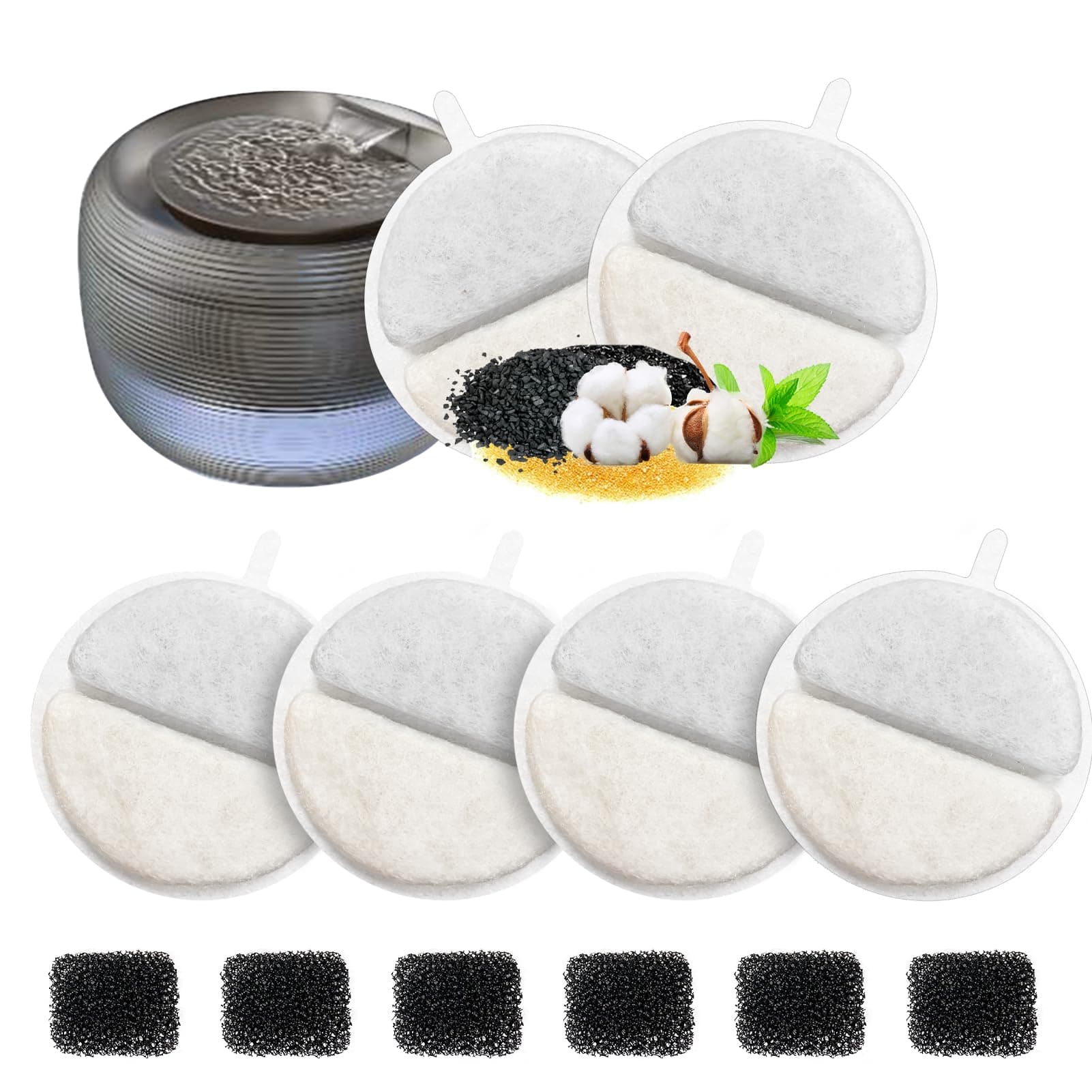 Filtres de Fontaine à Eau pour Chat + Éponges de Rechange 6 Pièces | 2,5 L Compatible F-016B | Entretien Facile pour Fon