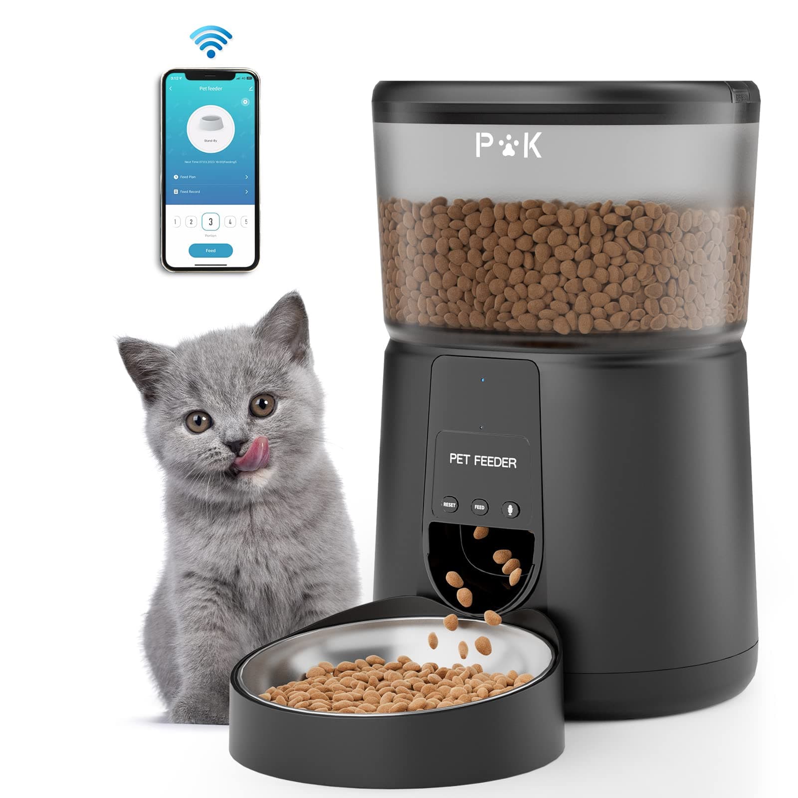 <think>
Okay, let's tackle this. The user wants me to optimize a product title for an automated cat and dog food dispens