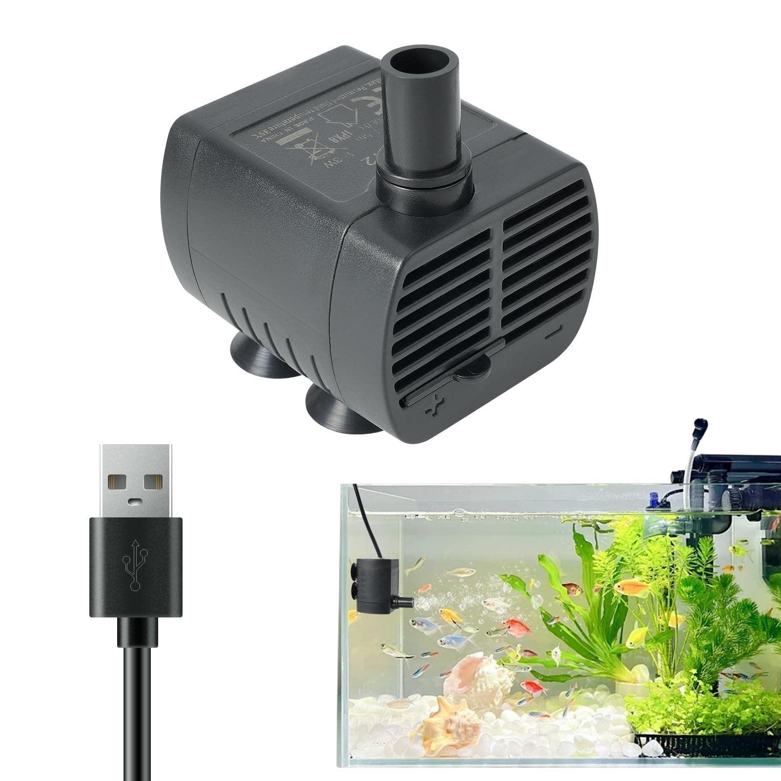 Pompe submersible eau 200L/H réglable 1-3W ultra silencieuse pour aquarium et fontaine