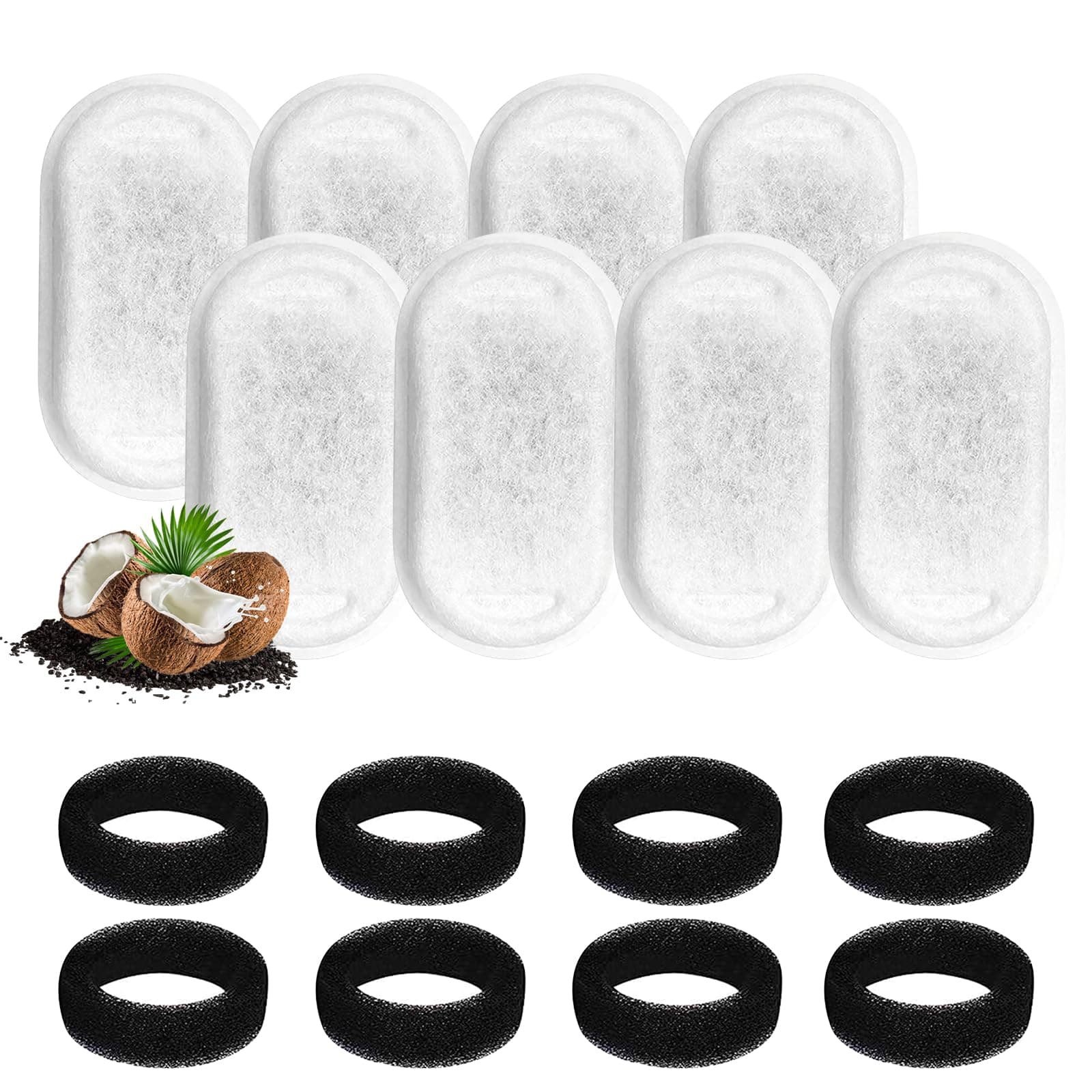 Filtre à charbon MXTIMWAN PLWF003 pour fontaine à eau de chat, avec étage de filtration charcoal 8 pièces et éponge en m