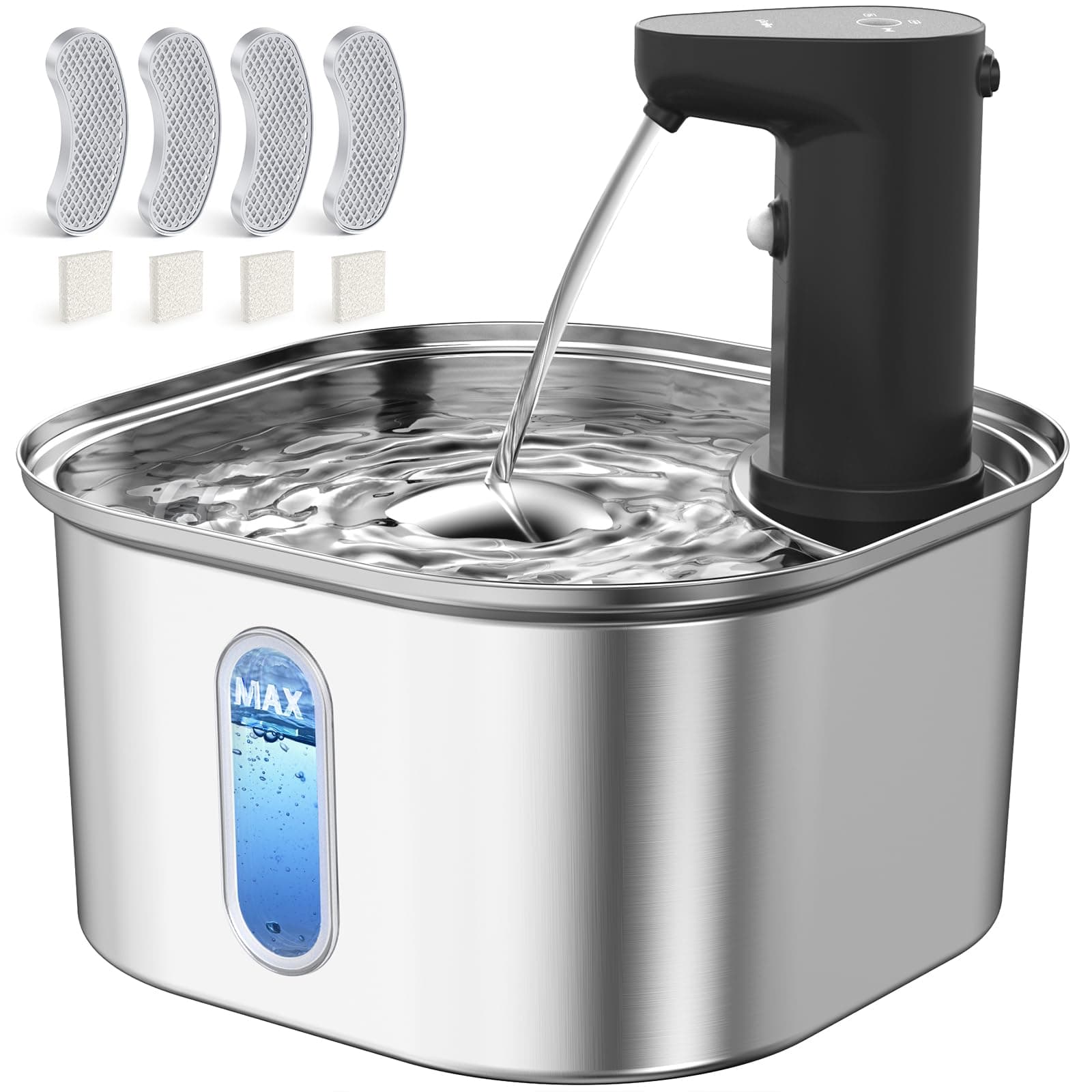 Fontaine à Eau Automatique sans Fil pour Chats | Inoxydable | |2L | Batterie Rechargeable | 5 Filtres de Rechange