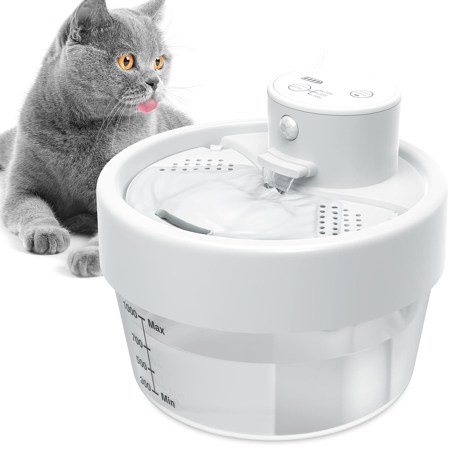 Jewyow Fontaine à Eau intelligent pour chat 2200mAh avec indicateur de batterie et détecteur de mouvement